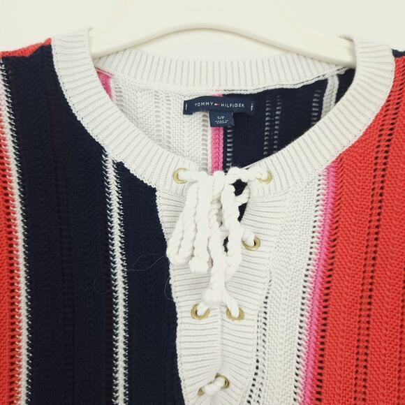 Tommy Hilfiger Summer Sweater Small Short Sleeve Stripes, Tie Front, 100% cotton - Picture 3 of 4